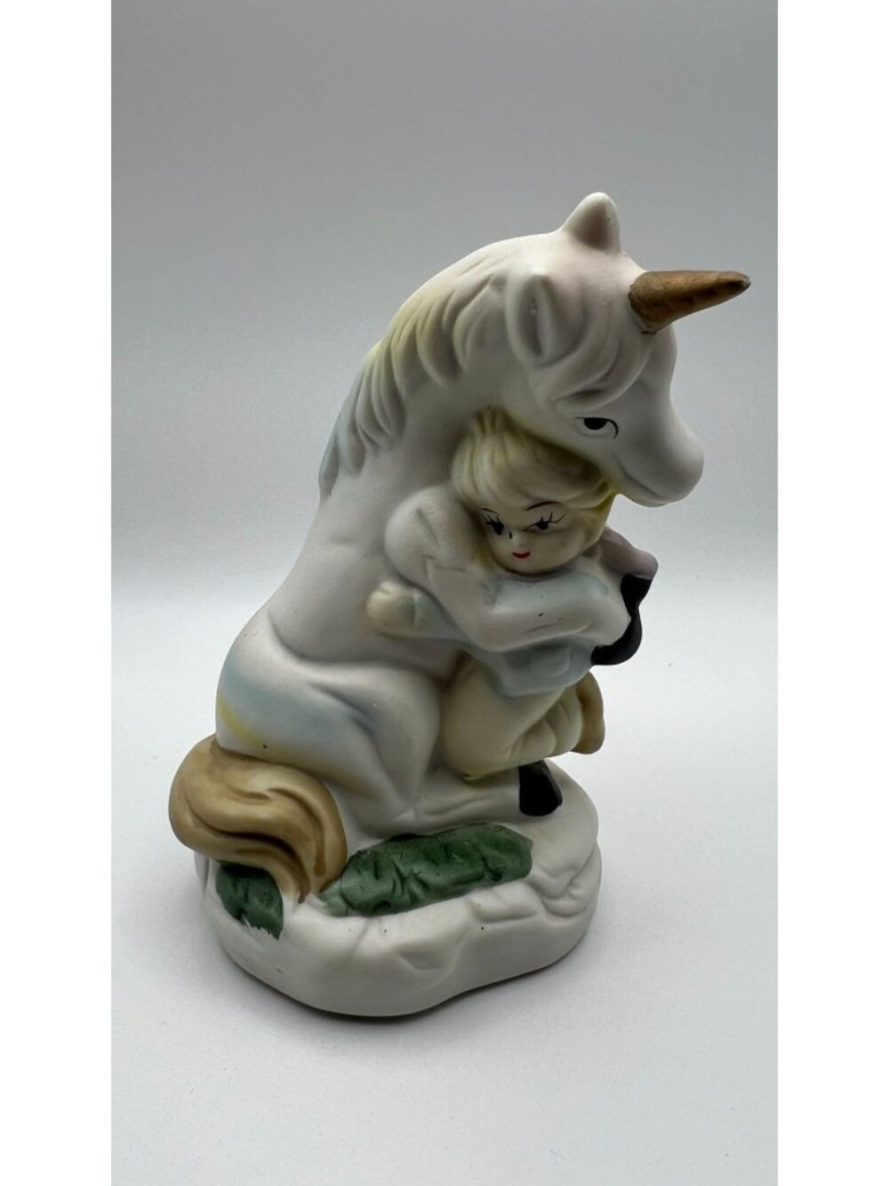 Porcelain Unicorn & Child Figurine - Hand Painted Vintage Collectible Home Decor